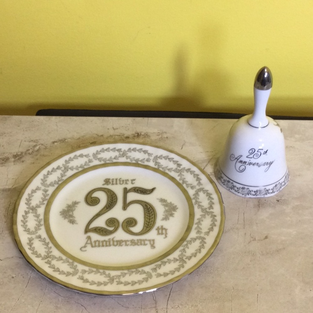 Silver 25 anniversary porcelain plate/bell